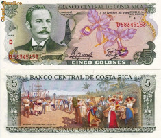 Bancnota 5 colones Costa Rica 1989 UNC necirculata foto