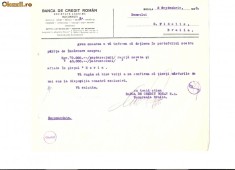 225 Document vechi -1938,Banca de Credit Roman S.A. Sucursala Braila -catre Gh.Fidelis(grec?) -rapita, Slep ,,Horia&quot; -hartie filigran