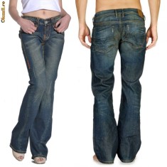 Blugi dama barbati ultra calitate model clasic evazat cu talie joasa Levi`s Diesel Energy Upcycled Jeans pictati accesorizati Mega reducere! foto