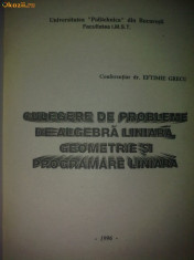 E. Grecu culegere de probleme de algebra liniara , geometrie si programare liniara foto