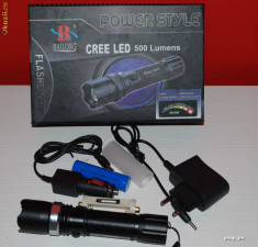 LANTERNA cu Zoom, POLICE Led Cree, Acumulator, Led LUXEON, auto si retea foto