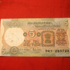 Bancnota 5 Rupii INDIA ,cal.medie