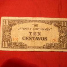 Bancnota 10 Centavos FILIPINE ,Ocupatie Japoneza ,1942