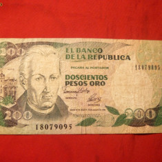 Bancnota 200 Pesos de aur 1992 COLUMBIA , cal.medie