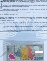 BANCNOTA 2000 LEI ECLIPSA SERIE LIMITATA BNR foto