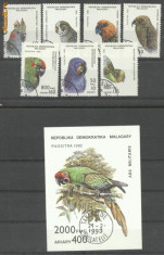 Madagascar 1992 Papagali, serie+colita perf., stamp. AH.053 foto