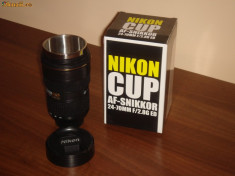 Cana termos obiectiv Nikon Lens 1:1 AF-S 24-70mm f/2.8 - Nikkor Lens Coffee Cup Mug D70 cu ZOOM foto