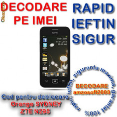 DECODARE ORANGE SYDNEY ZTE G n295 *** Online pe baza de IMEI *** Cod pentru deblocare *** Rapid, sigur, ieftin *** Decodare amzosoft2003 foto