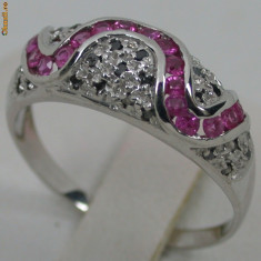 inel aur alb 14K safire naturale roz si diamante negre 1.35CT, 2.61gr ieftin foto
