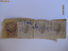 3 TIMBRE FISCALE CAROL I DIN 1911+1 TIMBRU AJUTOR foto