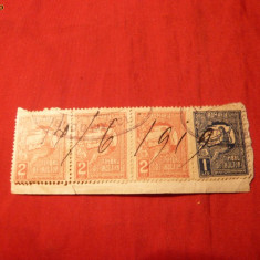 Fragment cu straif 3 timbre 2 Lei + 1Leu T.Ajutor 1919