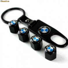 breloc bmw negru si 4 capacele ventil inox seria 1 2 3 4 5 6 x foto