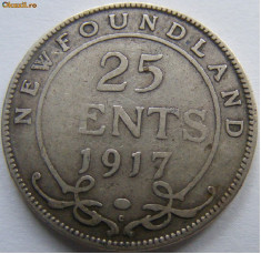 Newfoundland 25 cents 1917 C argint foto