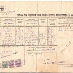 281 Document vechi fiscalizat -Extras din registrul Starii Civile pentru Casatoriti pe anul 1937 -eliberat 1950, Braila