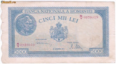 Bancnota 5000 (5.000) lei 20 decembrie 1945,filigran vertical foto