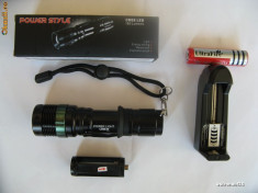 Lanterna Profesionala Power Light Cree Q5 180 Lumeni + Charger + Acumulator 18650 Ultrafire 3000 mah foto