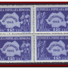 Romania 1948 - Recensamantul RPR, LP 226 bloc de 4 timbre MNH