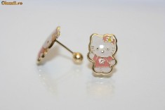 cercei Hello Kitty aur galben 14K pentru fetite / adolescente foarte ieftini foto