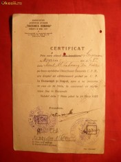 Certificat de Calatorie pe CFR acordat de Tinerimea Romana 1925