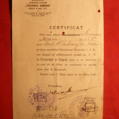 Certificat de Calatorie pe CFR acordat de Tinerimea Rom 1925