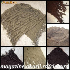 PONCHO / PELERINA FASHION TRICOTAT DAMA in VALURI cu FRANJURI LANA cu MOHAIR NEGRU / MARO / KAKI pentru ORICE SEZON foto