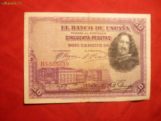 Bancnota 50 Pesetas 1928 SPANIA ,serie B - Republicana foto