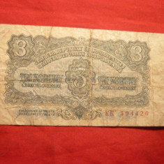 *Bancnota -3 KOROANE ,1953,CEHOSLOVACIA , cal.mediocra