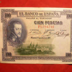 Bancnota 100 Pesetas 1925 SPANIA ,Serie F -Republicana