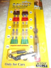 SET 10 SIGURANTE COLORATE AUTO / TESTER TENSIUNE LAMPA CONTROL cu CROCODIL foto