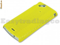 husa mesh galben protectie + folie ecran Sony Ericsson SE Xperia Arc s X12 airmesh foto