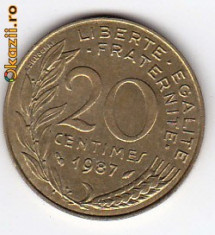 Franta 20 Centimes 1987 foto