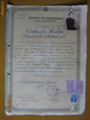 CERTIFICAT DE ABSOLVIRE A GIMNAZIULUI INDUSTRIAL DE FETE DIN 1938 foto