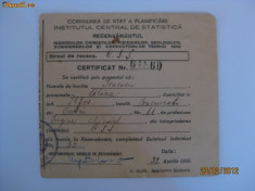 CERTIFICAT RAR DE RECENSAMANT DIN 1950 foto