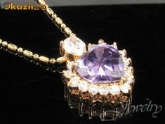 Pandantiv placat cu aur, cu cristal ametist inima si cristale swarovski + lant - bijuterii mireasa foto