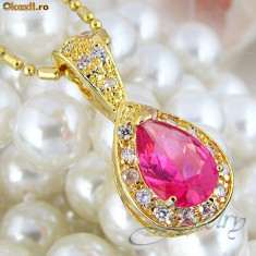 Livrare gratuita!!! Pandantiv placat cu aur, cu cristal rose pear cut si cristale swarovski + lant - bijuterii mireasa foto