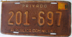 Numar (placa) vechi de inmatriculare auto Republica Dominicana 1991 - de colectie foto