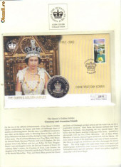 bnk mnd St Helena 50 pence - 1 Crown 2002 , Jubileul de Aur al reginei Elisabeta II , FDC (2) foto