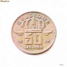 BELGIA 50 CENTIMES 1959, BELGIQUE, 2.75 g., Bronze, 19 mm, Baudouin I **