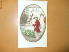 Carte postala echitatie cal animale femeie palarie costum epoca cravasa foto