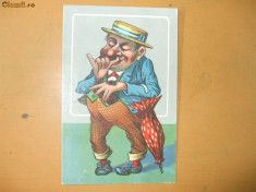 Carte postala caricatura desen ilustrator barbat palarie umbrela mustata costum epoca foto