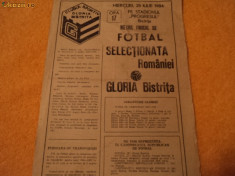Program meci fotbal Selectionata Romaniei - Gloria Bistrita(25.07.1984) foto