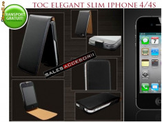 TOC IPHONE 4S PIELE ECO ELEGANT SLIM NEGRU - TRANSPORT GRATUIT POSTA RO! foto