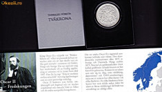 2 KRONOR 1880 argint,Oscar II,rege Suedia+Norvegia,moneda FOARTE RARA,cu certificat+cutie+suport de pus in vitrina foto
