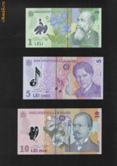 Romania 1 leu 2005 (s 11), 5 lei 2005 (s 07), 10 lei 2008 (s 08, 09 si 10) UNC foto