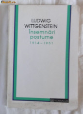 Ludwig Wittgenstein Insemnari postume 1914-51 Ed. Humanitas 1995 foto