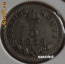 5 kreuzer 1858 A, Austria, argint foto