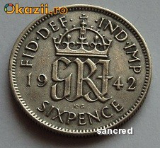 6 pence 1942 nr 1, argint foto