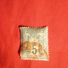 Timbru 5 C verde Alegorie 1876 Franta ,stamp.rosie