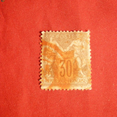 Timbru 30 C -tip I -Alegorie 1876 Franta,dant.,stamp.rosie