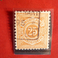 Timbru 25 Pf.orange-brun 1875 Wurtemberg ,stamp.